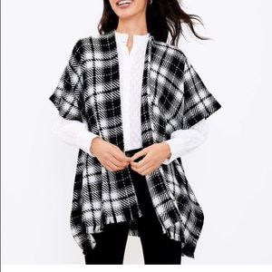 Loft Plaid Modern Wrap in Black Flannel, Open Front, Size M/L